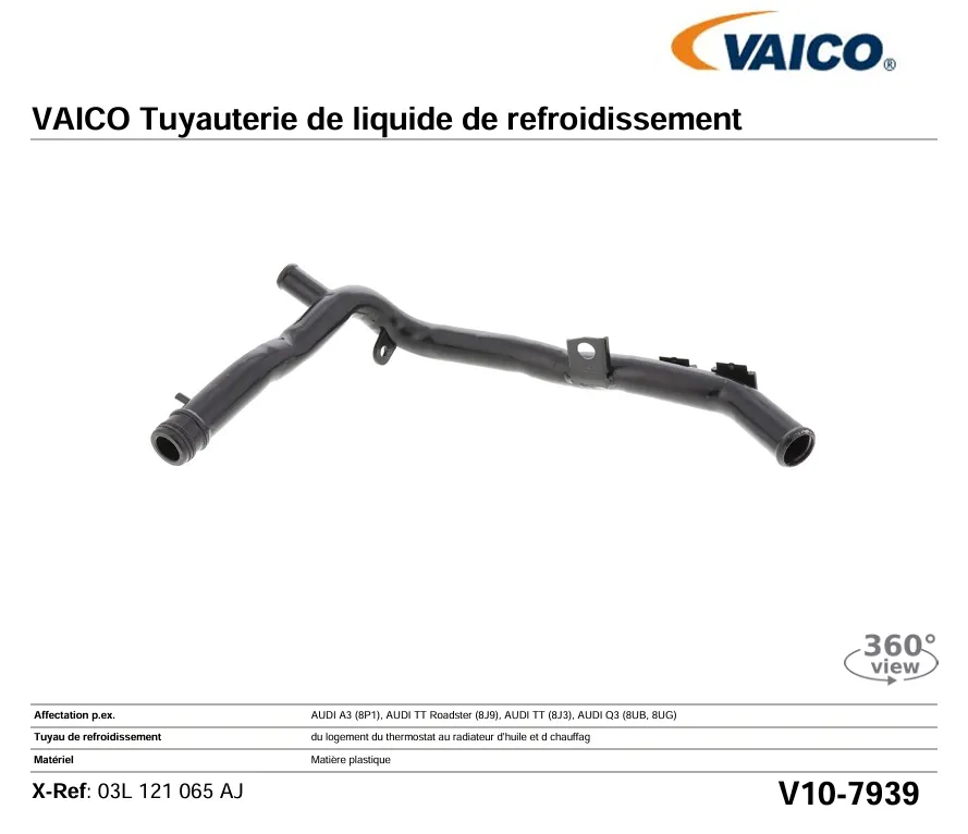 VAICO V10-7939 TUYAU DU REFRIGERANT