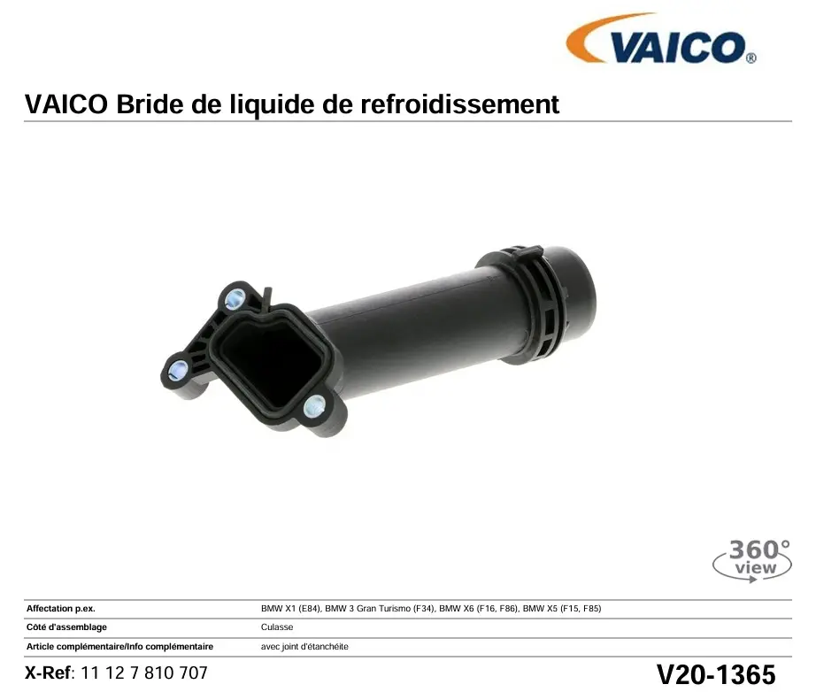 VAICO V20-1365 BRIDE DE LIQUIDE DE REFROIDISSEMENT
