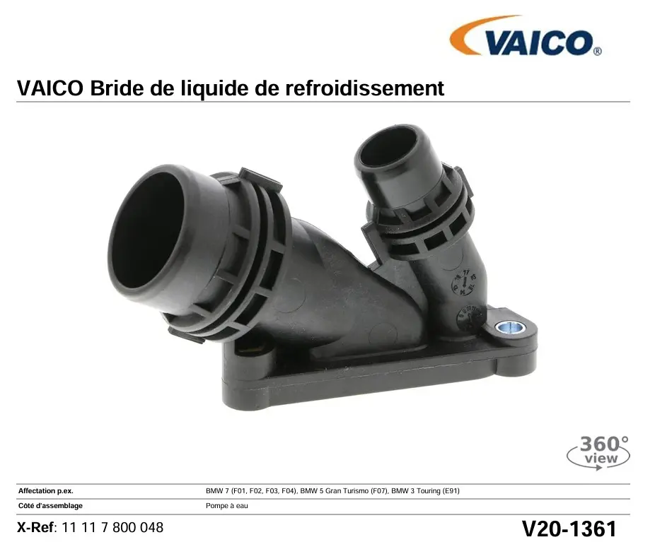 VAICO V20-1361 BRIDE DE LIQUIDE DE REFROIDISSEMENT