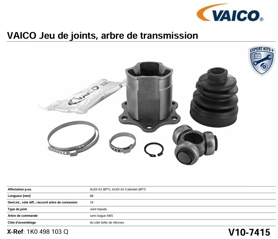 VAICO V10-7415 TÊTE DE CARDAN
