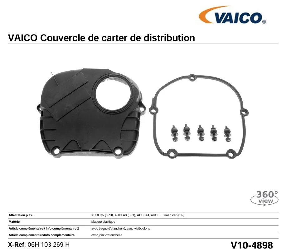 VAICO V10-4898 COUVERCLE DE CARTER DE DISTRIBUTION