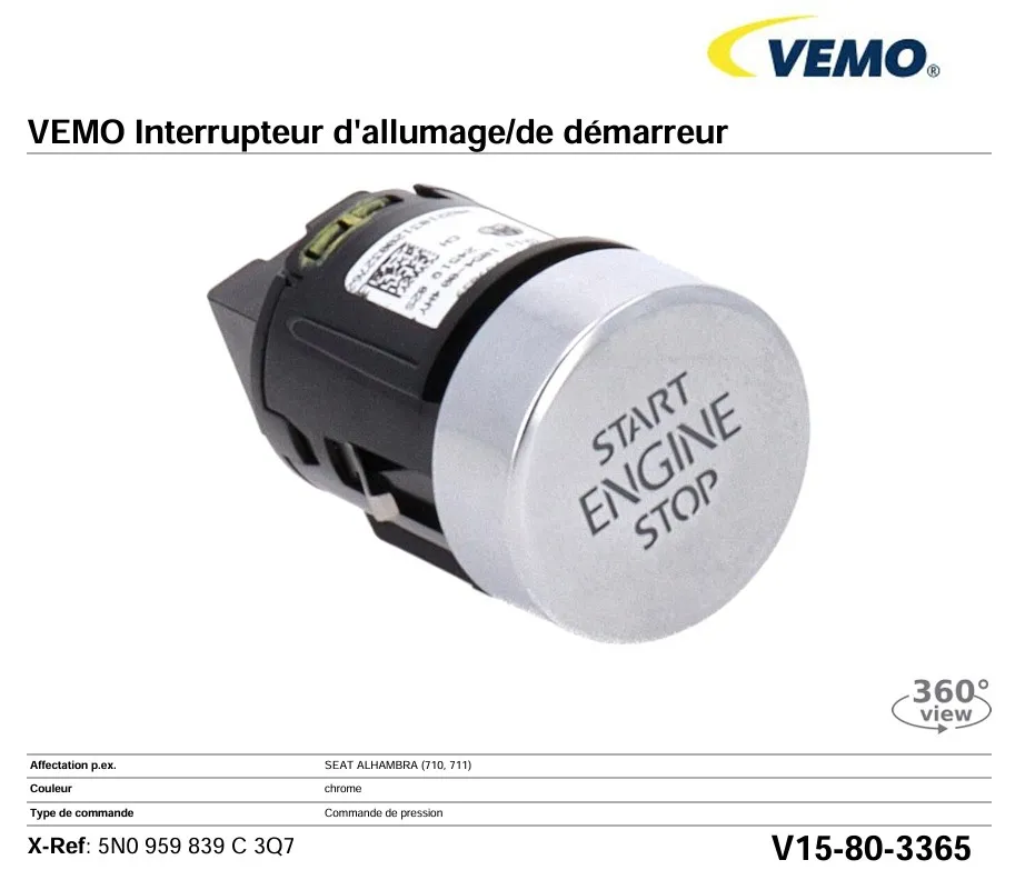 VEMO V15-80-3365 INTERRUPTEUR D'ALLUMAGE