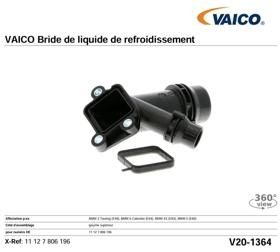 VAICO V20-1364 BRIDE DE LIQUIDE DE REFROIDISSEMENT