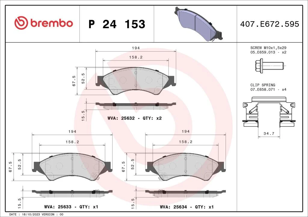 BREMBO P 24 153 JEU DE 4 PLAQUETTES DE FREIN