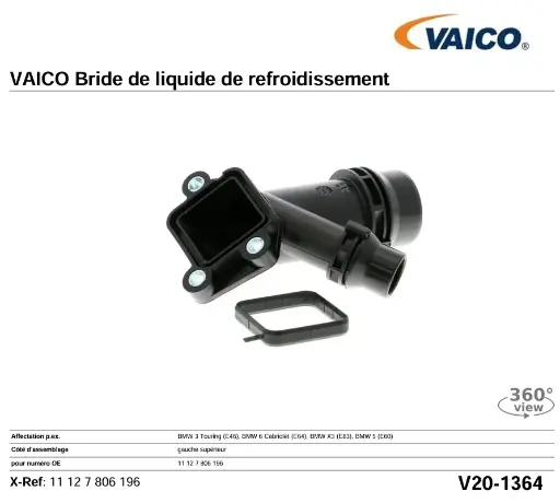 VAICO V20-1364 BRIDE DE LIQUIDE DE REFROIDISSEMENT